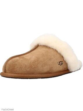 Women's Suede Sheepskin Lined Slippers Rubber Sole Cozy Scuff Slides